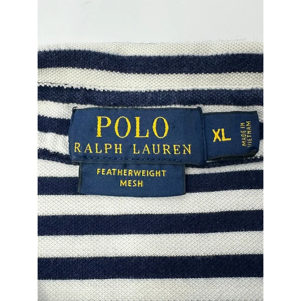 Polo Ralph Lauren Mens XL Featherweight Mesh Striped Polo Shirt Navy White A7